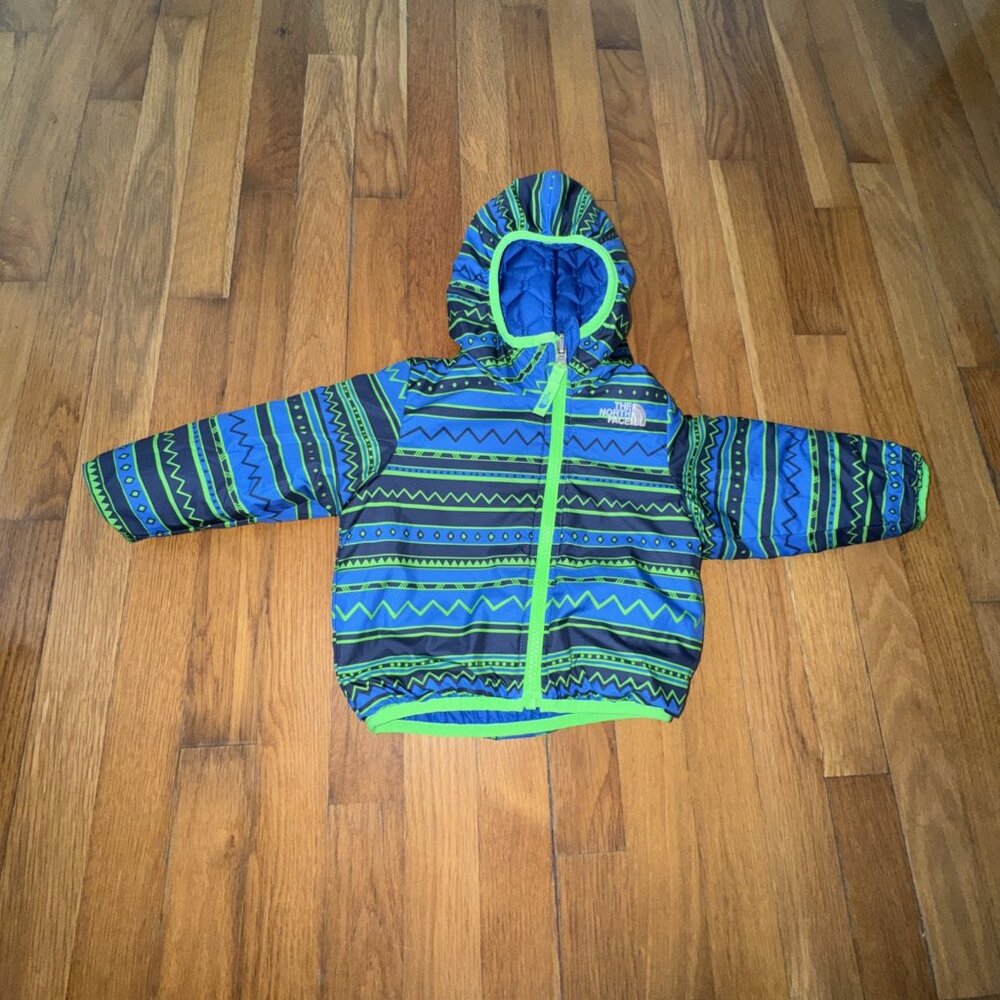 The North Face Reversible Infant Baby Hooded Jacket Quilted Blue Size 6-12 M - Picture 5 of 9